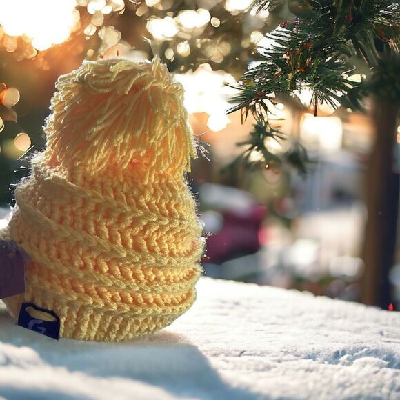 Crochet Sunny Yellow Tassel Beanie Hat/Cap